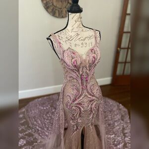 Sparkly pink beaded prom dress or pageant evening gown Portia & Scarlett